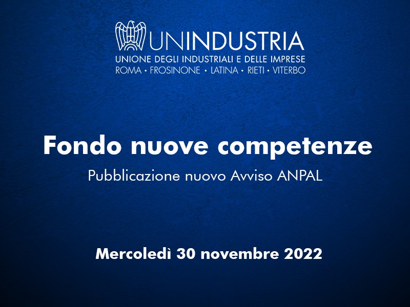 Fondo Nuove Competenze Avviso pubblico Anpal UNINDUSTRIA